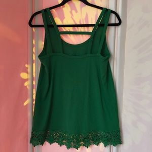tank top emerald green ladder back lace hem
